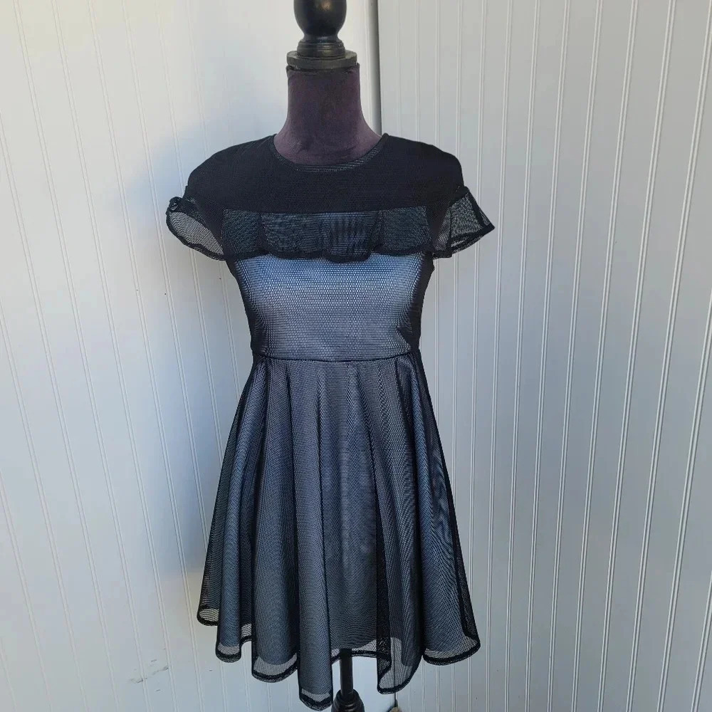 Pastorelle Pippa & Julie Mesh Black Blue A-line Cap Sleeve Dress Big Girls Sz 16